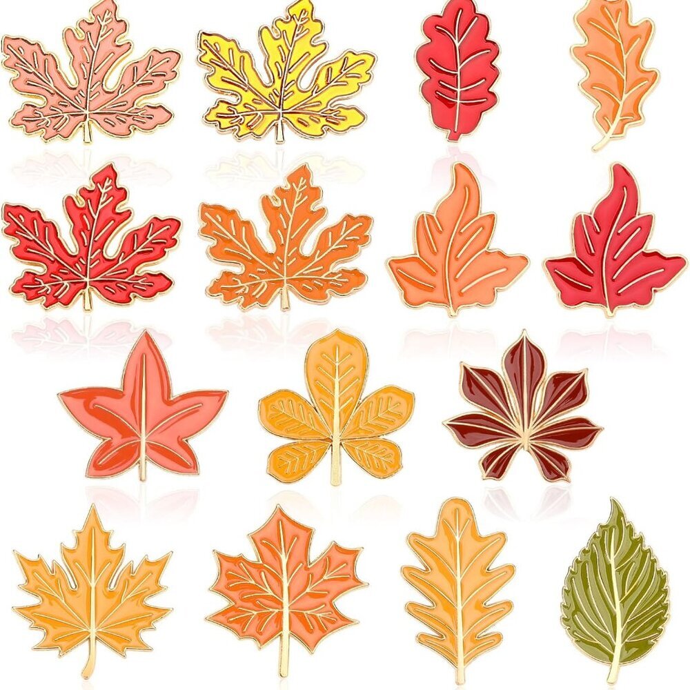 Fall Leaf Pins, 15Pcs Fall Brooches Pin Thanksgiving Enamel Lapel Pins Autumn Ma